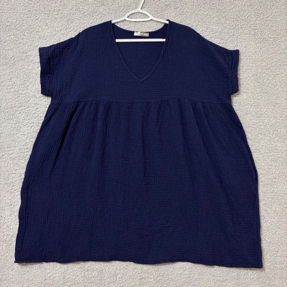 Oversized Cotton Babydoll Dress Relaxed Casual Pockets Lightweight Navy Blue XL‎